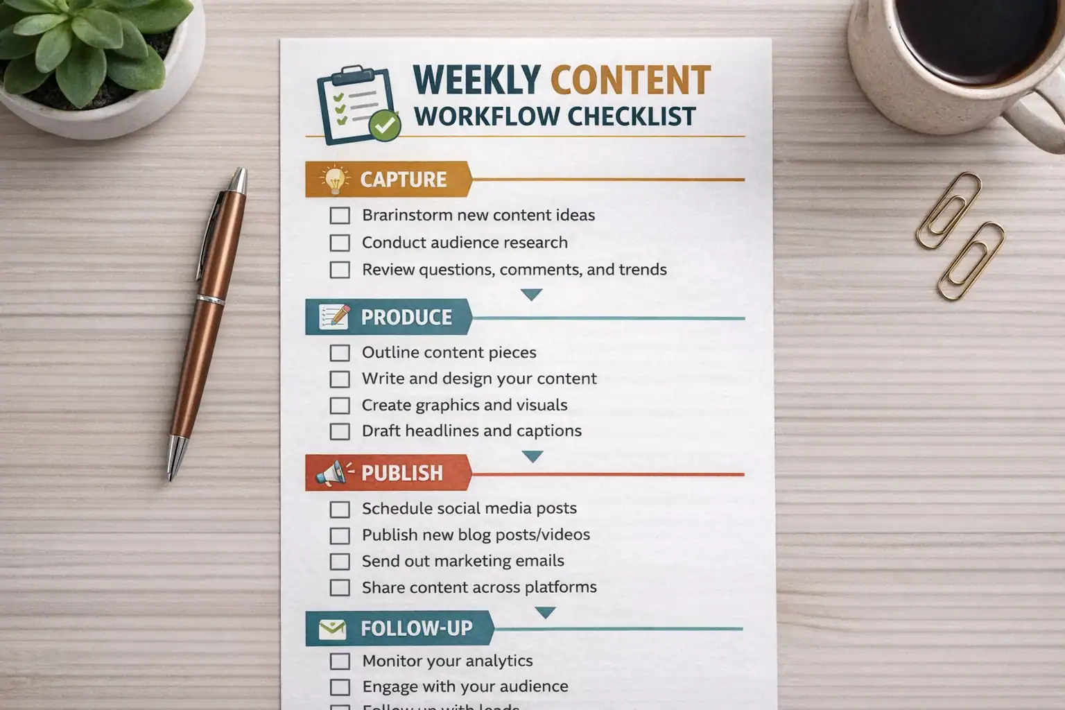 Weekly real estate marketing workflow checklist for consistent output