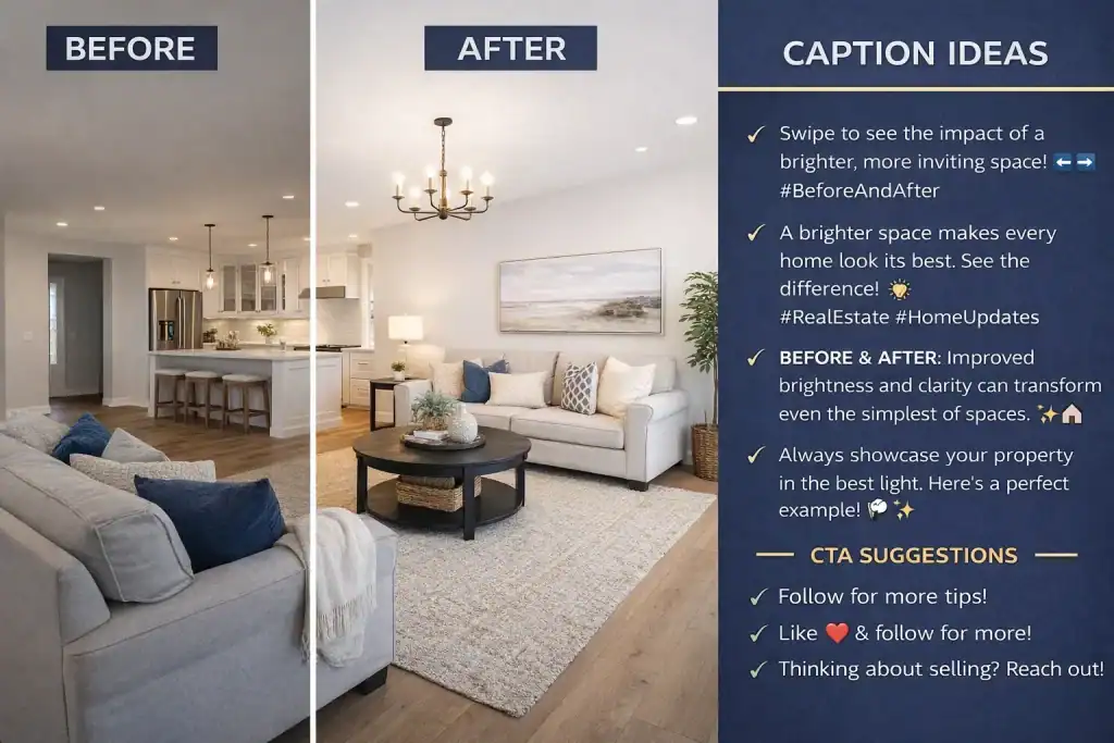Ready-to-post real estate marketing captions with platform variations