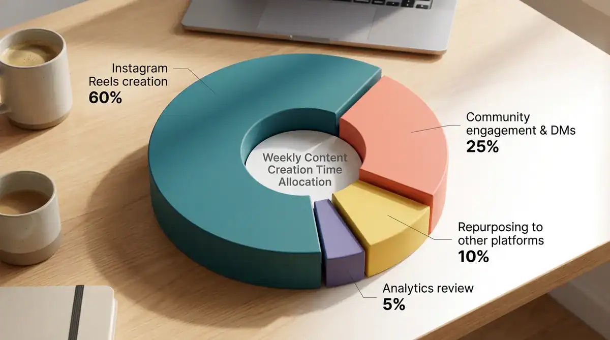Donut chart on a desk showing weekly content time allocation by platform and activity