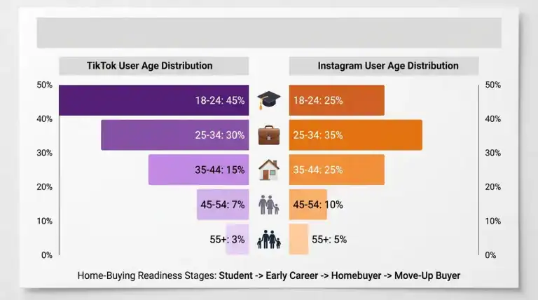 Side-by-side charts showing age distributions for TikTok and Instagram users.