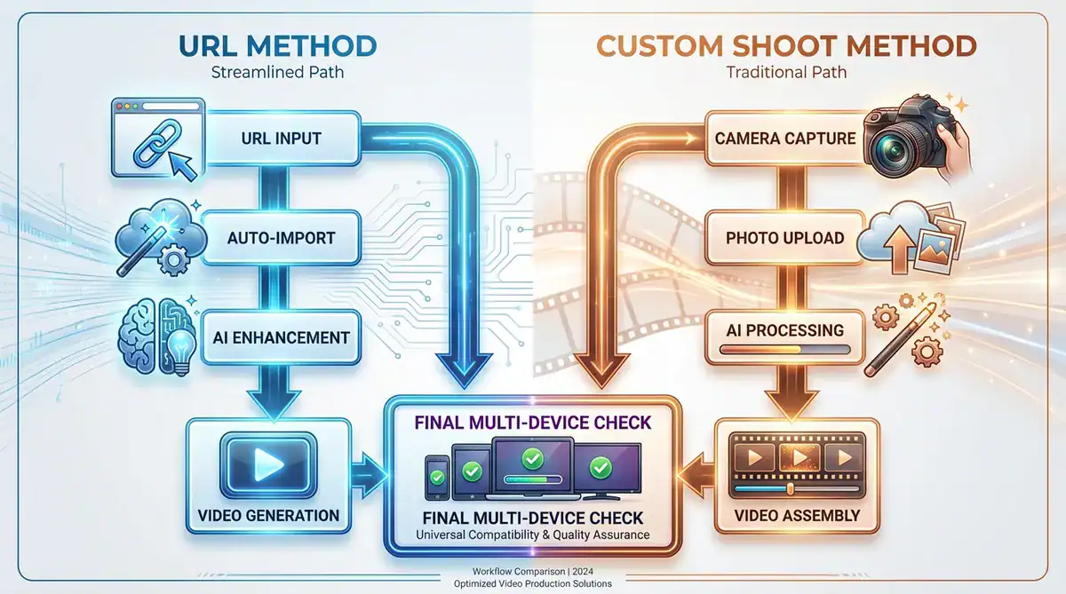 Comparison of URL-based and custom shoot video production workflows